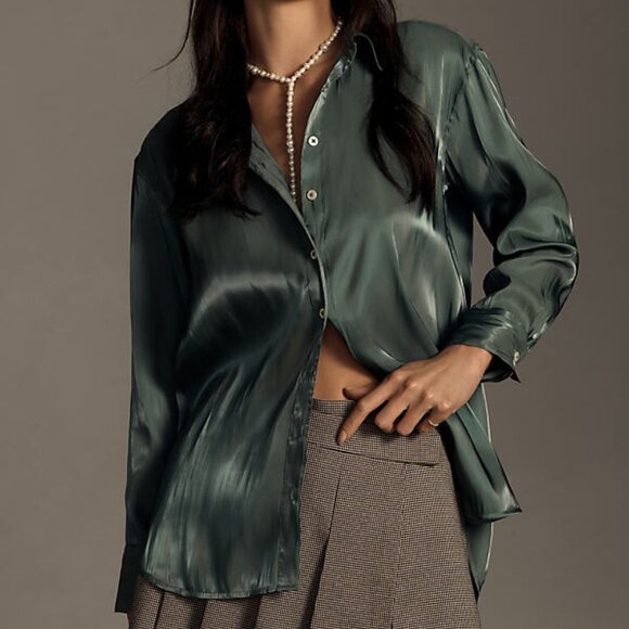 Anthropologie Silky Iridescent Buttondown Shirt Size Extra Large - Picture 4 of 14